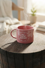 Keramiktasse „Mein erster Kaffee“ – 2,5 dcl, Rosa mit Aufkleber – Perfekt für den Morgenkaffee & als Geschenk